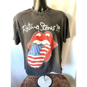 Rolling Stones ’89 Flag Tongue T-Shirt Small Distressed Black
